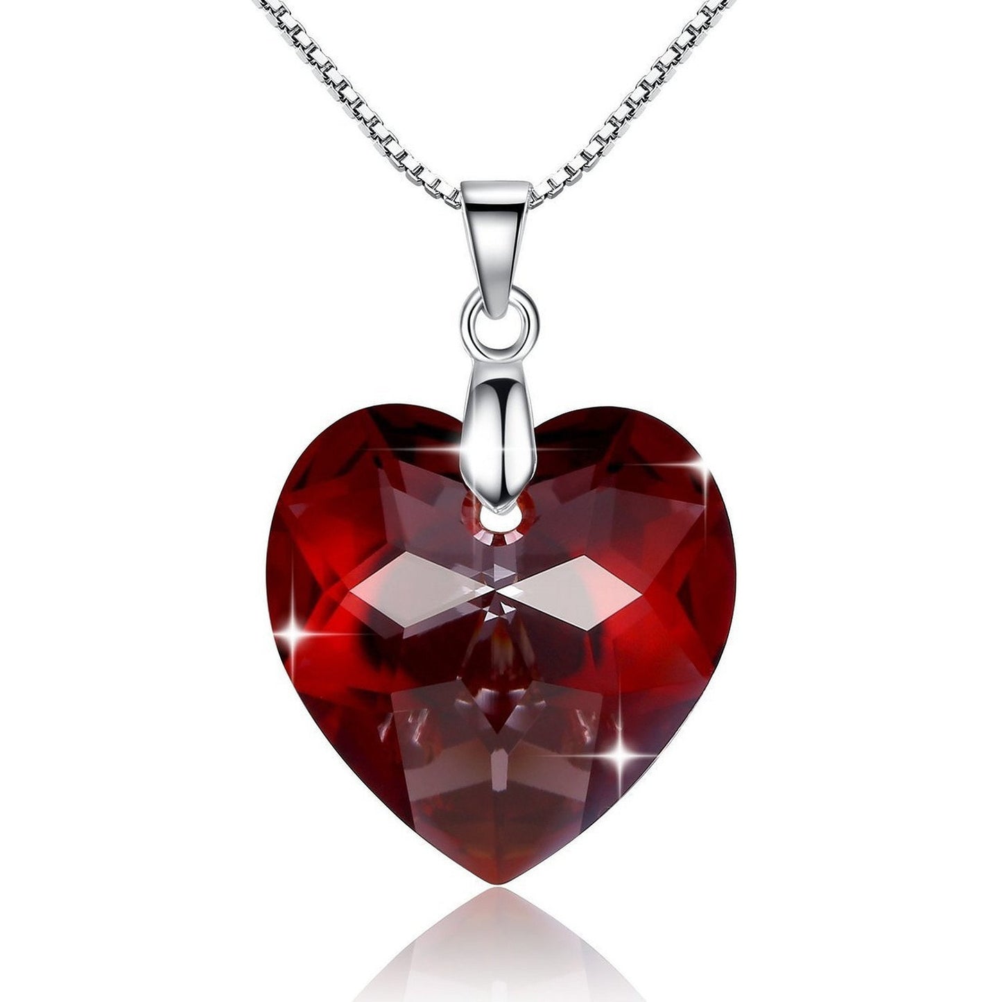 Sterling Silver Geometric Blue Red AB Clear 18mm Love Heart Crystal 925 Sterling Silver Necklace