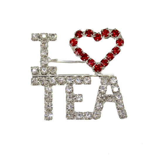 I Love Tea Crystal Diamante Brooch Pin