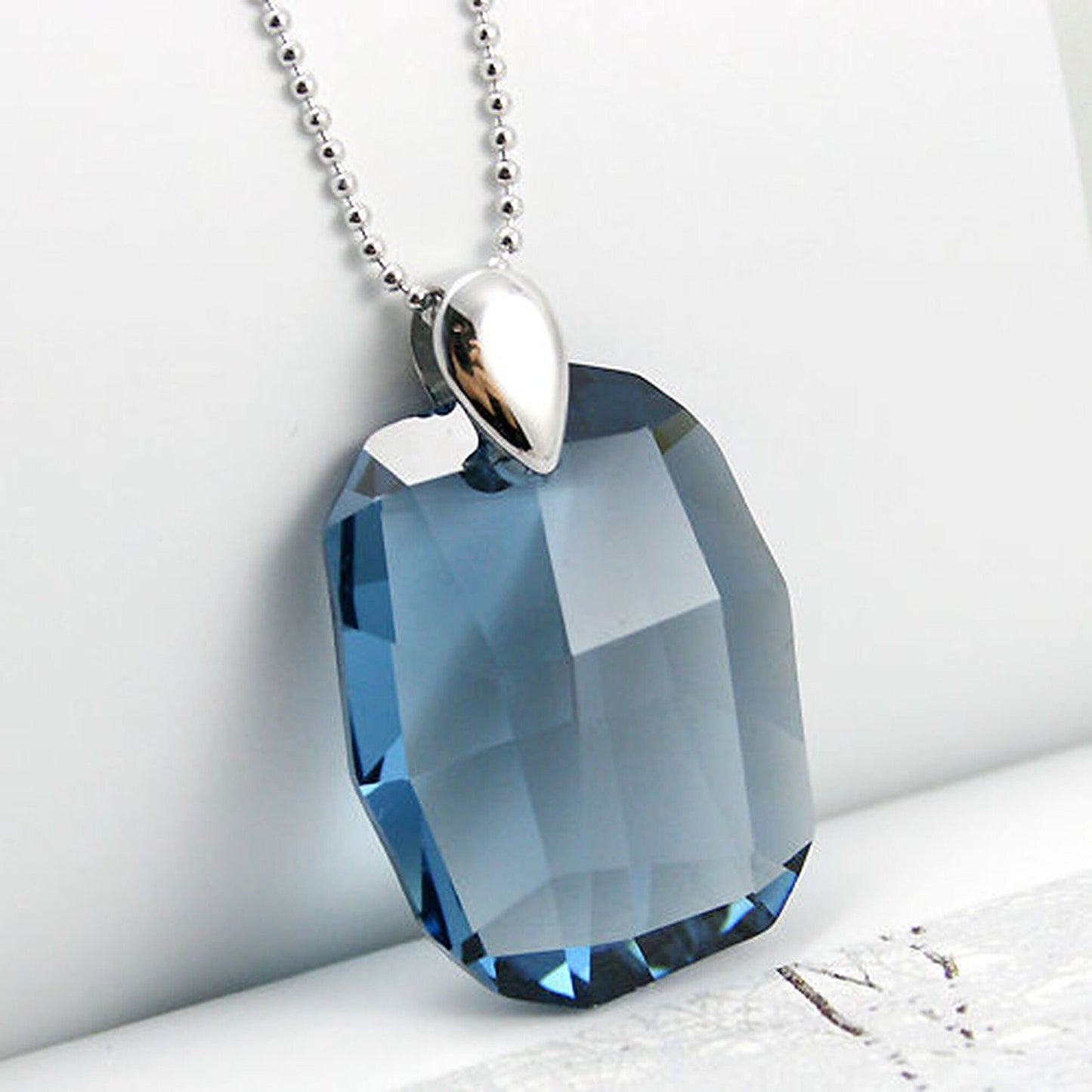 Emerald Green Dark Blue or Moonlight Clear 27mm Chunky Rectangle Crystal Silver 925 Necklace Pendant