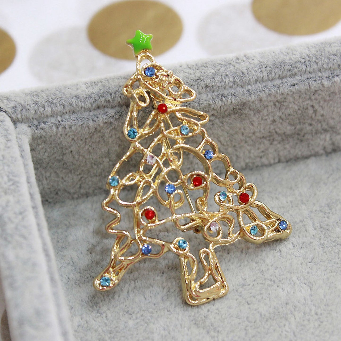 Gold Plated Christmas Tree with Baubles Brooch