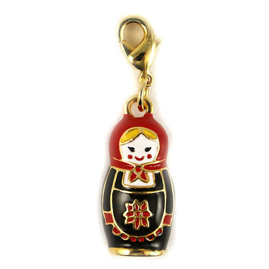 Gold and Black Russian Doll Bracelet Necklace Clip On Charm