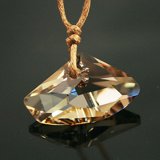 Horizontal Gold Diamond Rock Crystal Waxed Cord Necklace