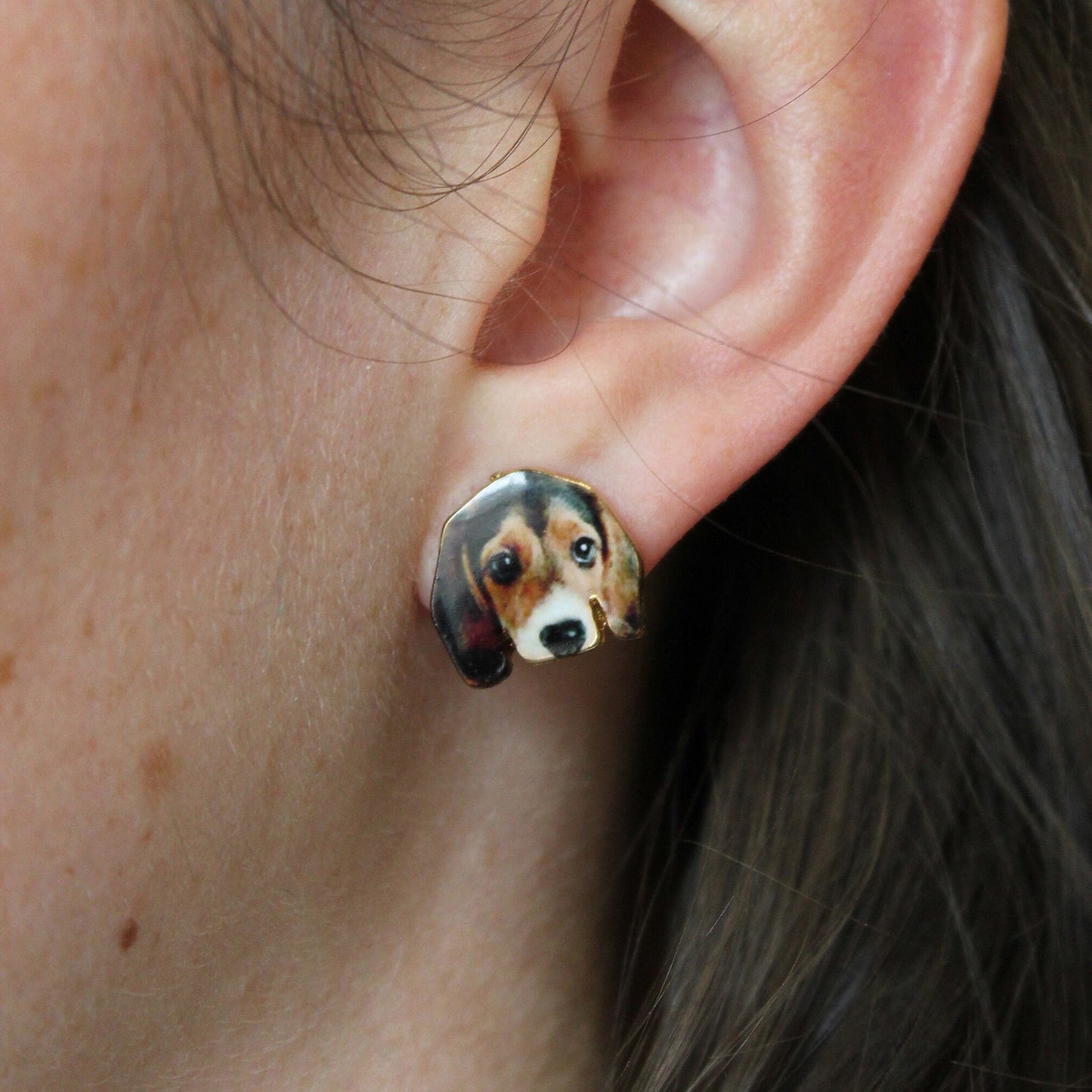 Gold Retriever or Beagle Dog Puppy Stud Earrings Resin Dog Lover Jewellery