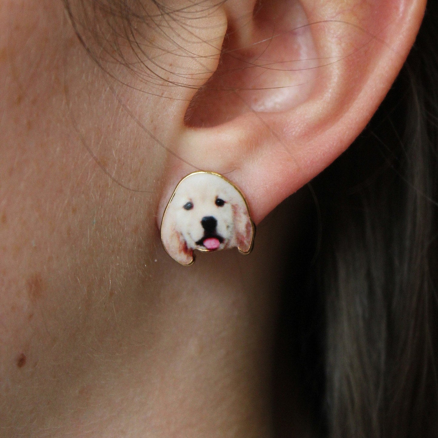 Gold Retriever or Beagle Dog Puppy Stud Earrings Resin Dog Lover Jewellery