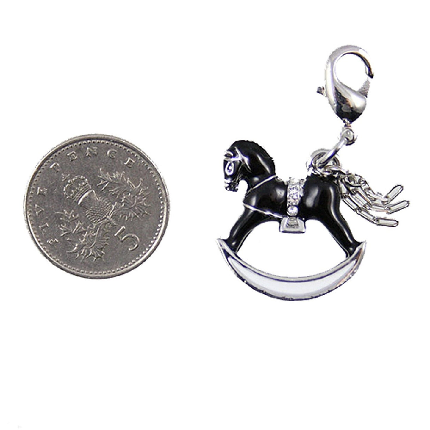 Black and Silver Rocking Horse Clip-On Bracelet Charm