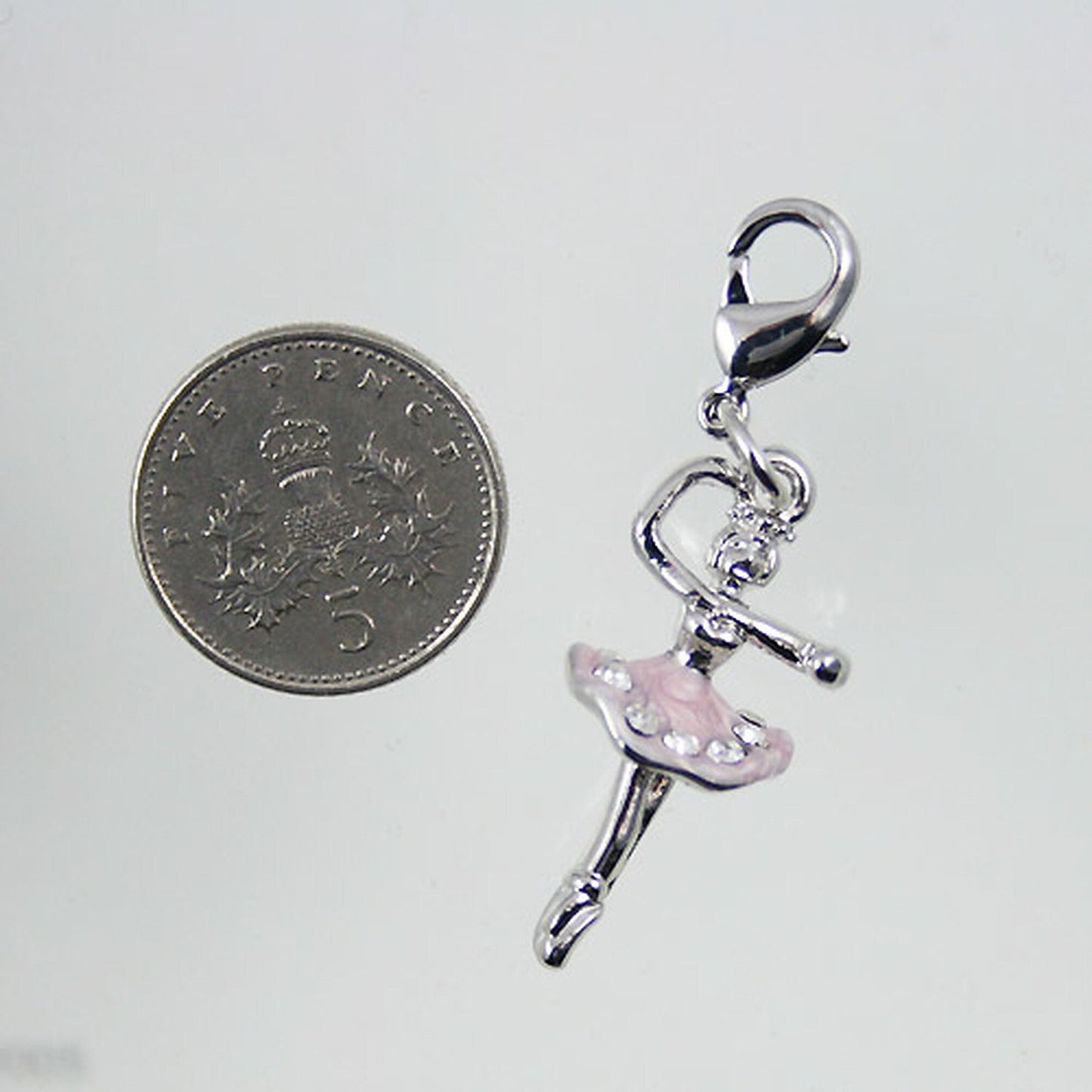 Pink Silver Ballet Dancer Clip-On Charm dancing ballerina