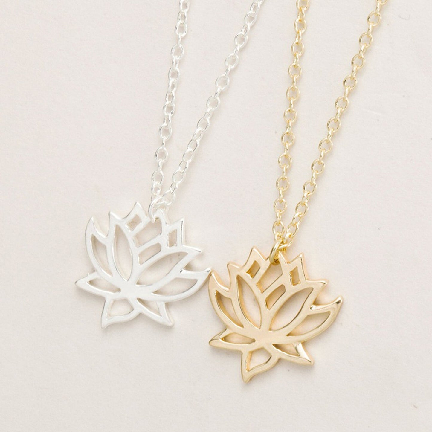 Gold or Silver Plated Cut-Out Lotus Flower Necklace Yoga Meditation Jewellery