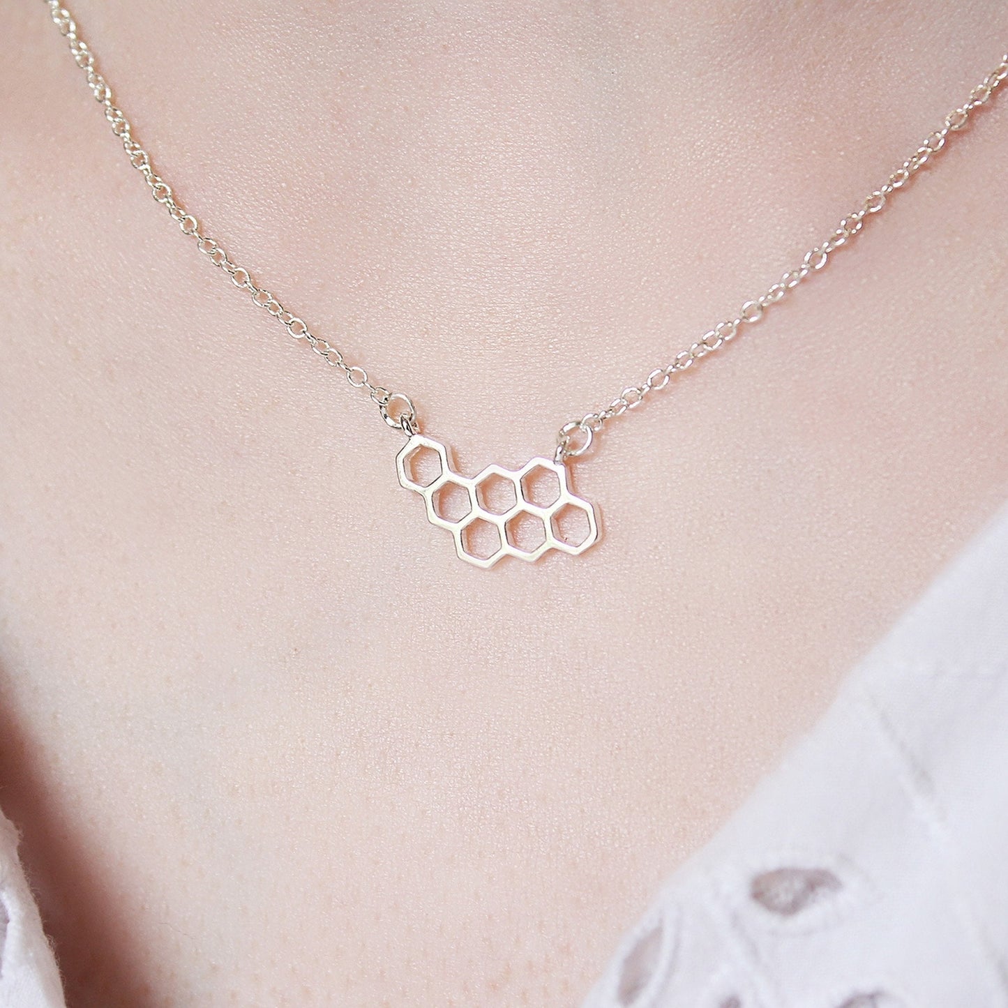 Silver or Gold Plated Geometric Honeycomb Necklace