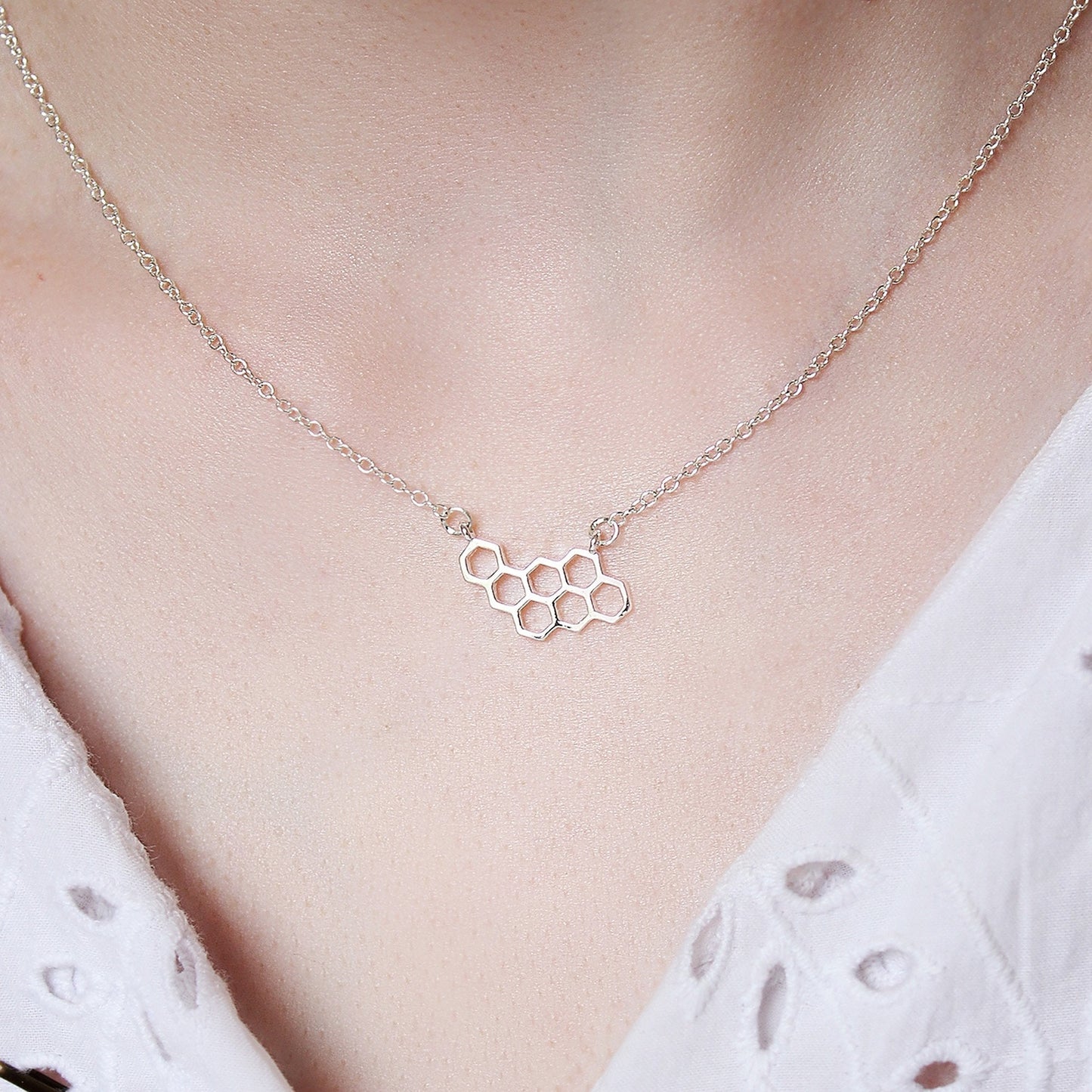 Silver or Gold Plated Geometric Honeycomb Necklace