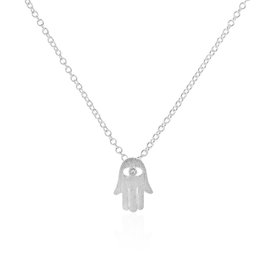 Silver Plated Hamsa Fatima Hand Evil Eye Necklace Protection Hand