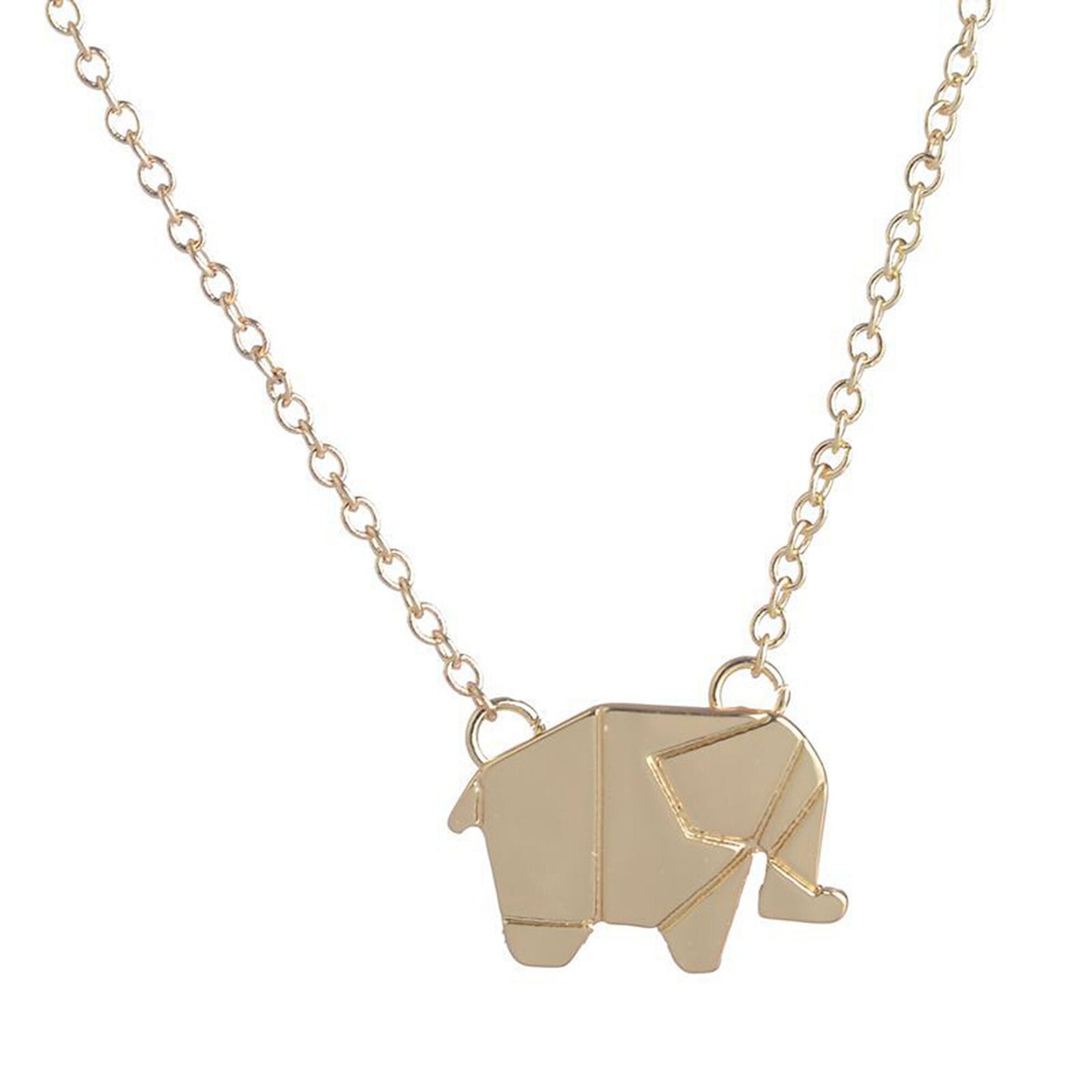 Silver or Gold Plated Origami Elephant Necklace Earrings Jewellery Set Wildlife