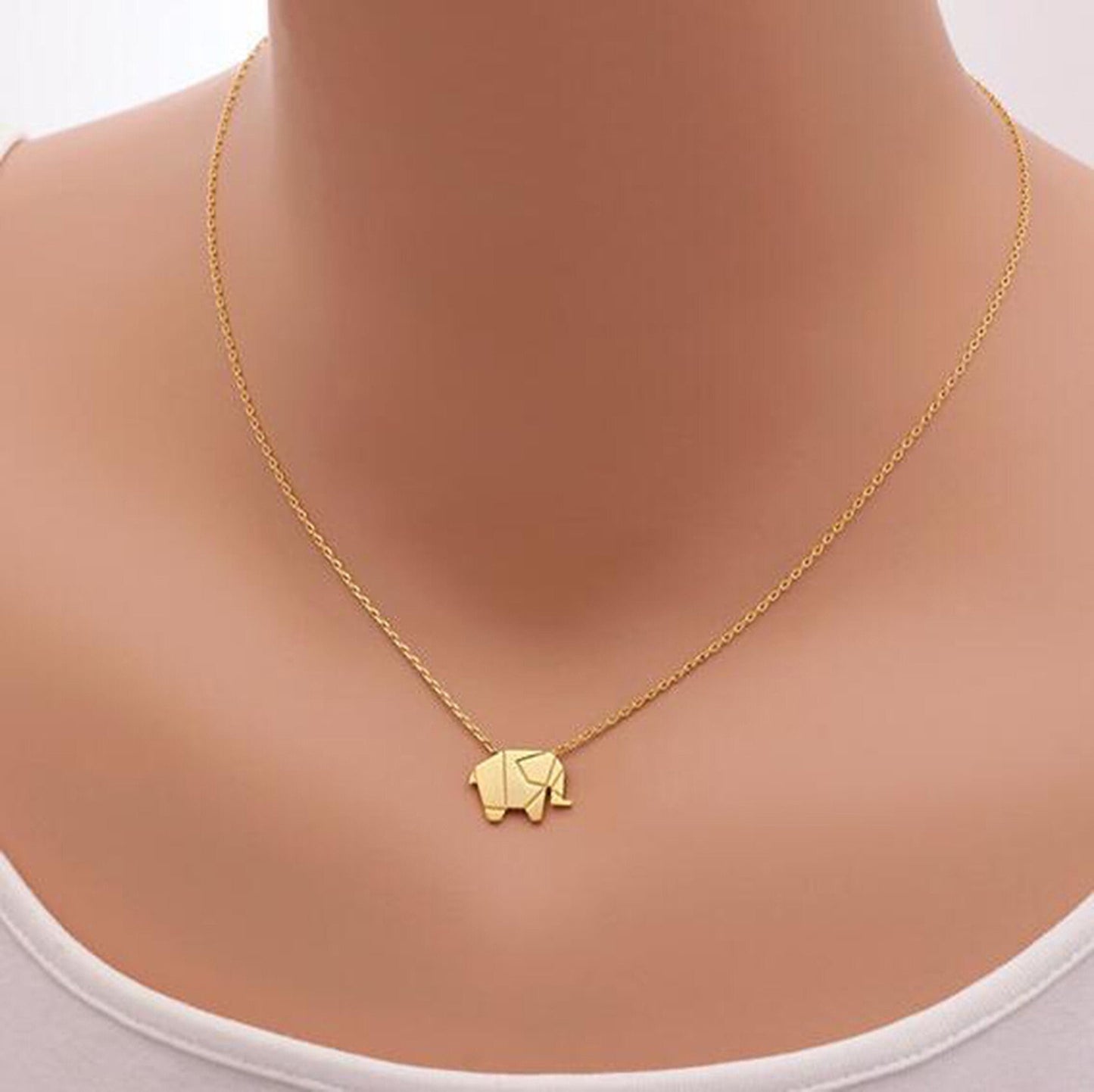 Silver or Gold Plated Origami Elephant Necklace