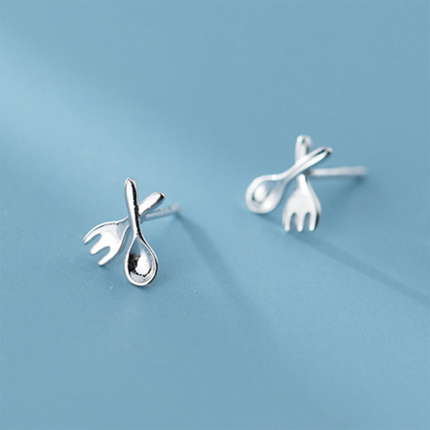 Mini Sterling Silver Fork and Spoon Stud Earrings restaurant chef dine out waiter