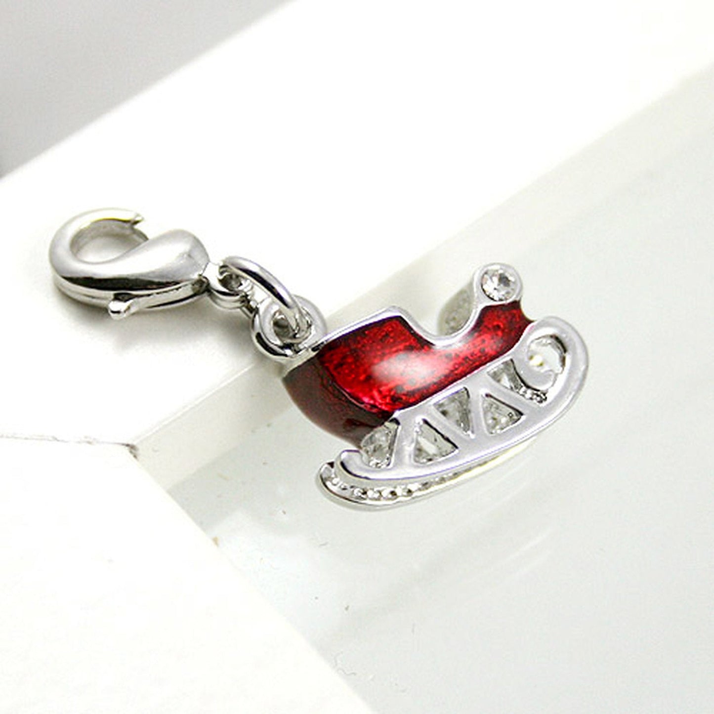 Red and Silver Sleigh Clip-On Charm