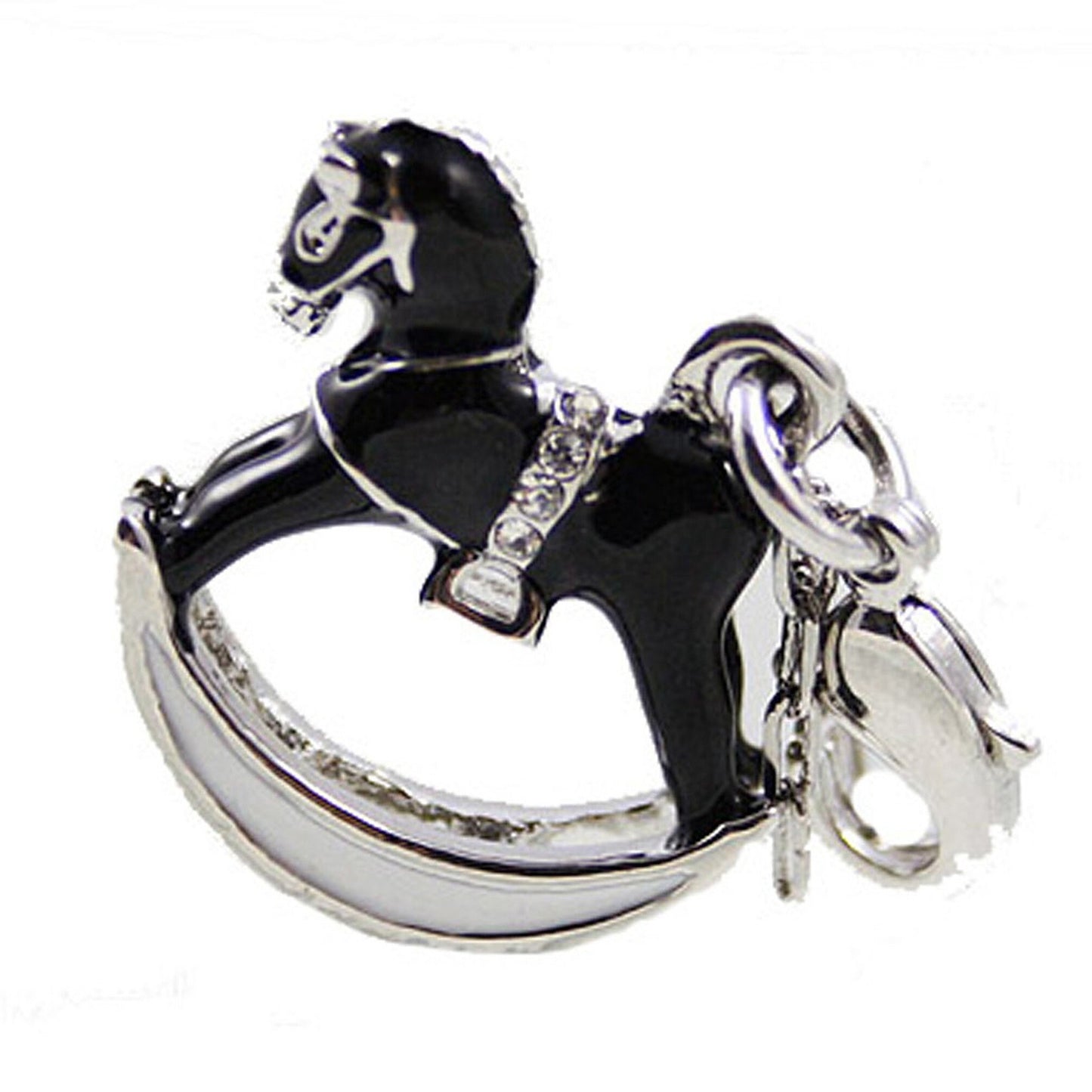 Black and Silver Rocking Horse Clip-On Bracelet Charm