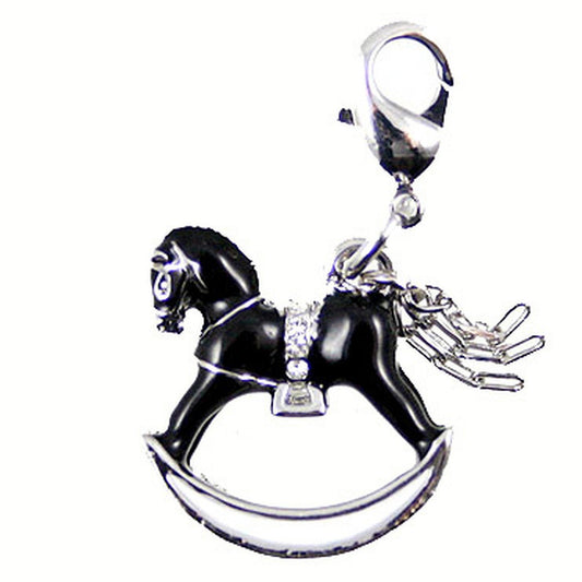 Black and Silver Rocking Horse Clip-On Bracelet Charm