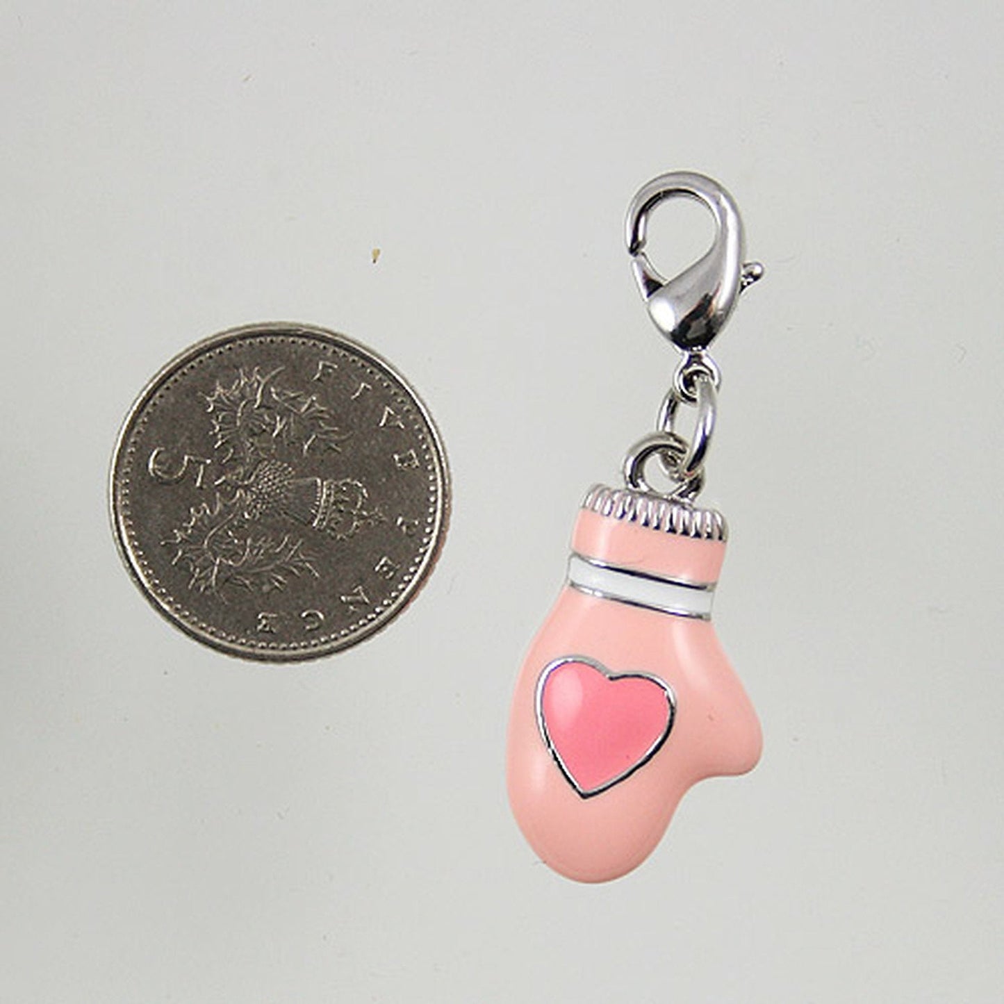 Pink Mitten with Heart Clip-On Bracelet Charm