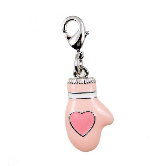 Pink Mitten with Heart Clip-On Bracelet Charm