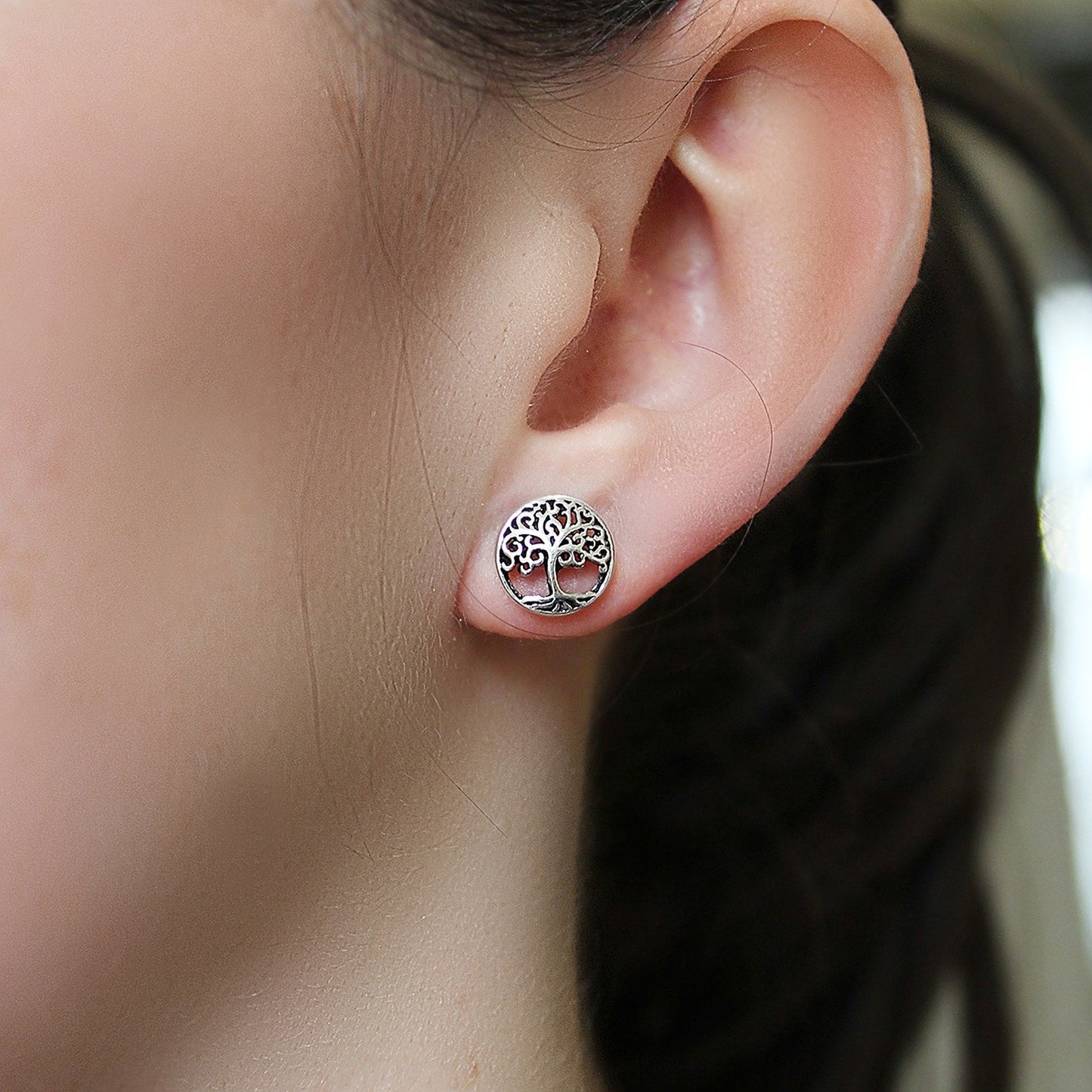 Sterling Silver Tree of Life Stud Earrings