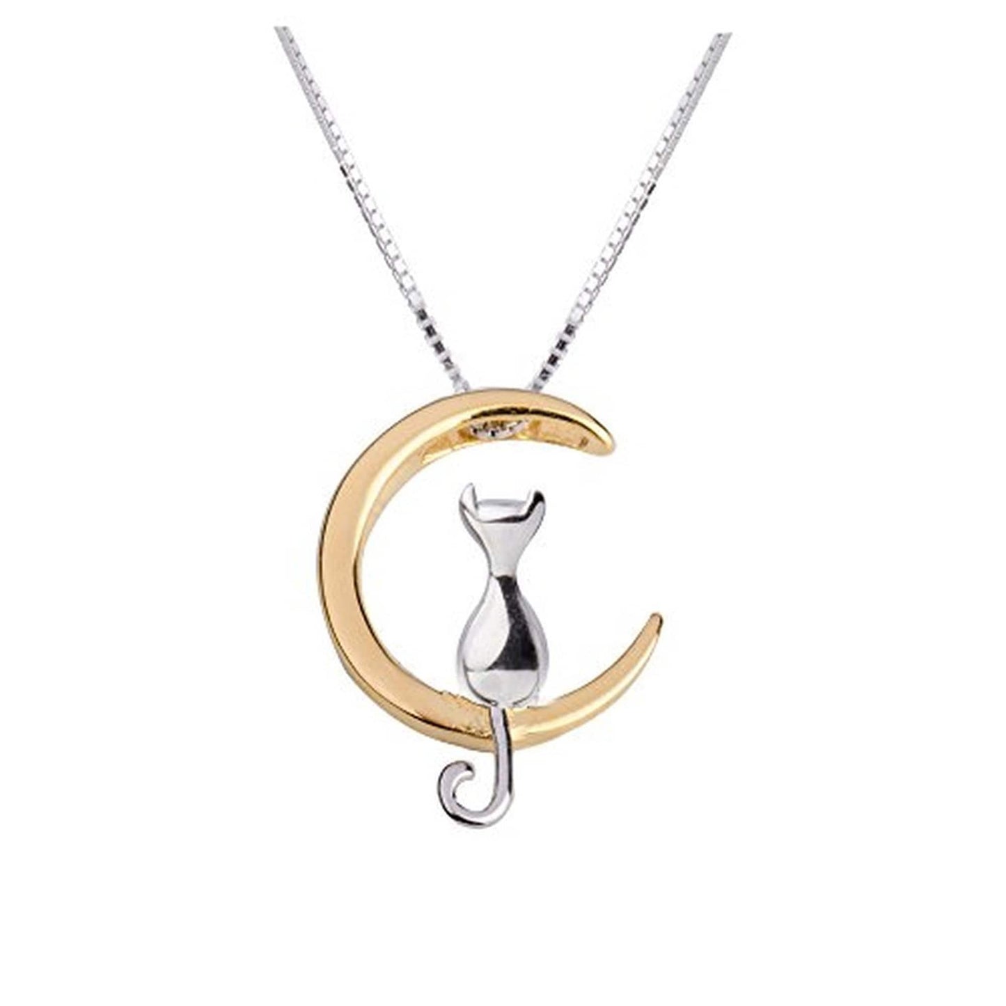 Sterling Silver 'Cat Sitting On The Moon' Necklace kitty kitten Cat lover Earrings Studs
