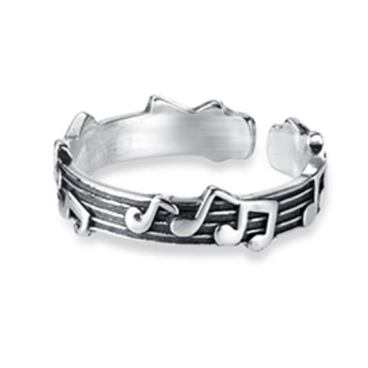 925 Sterling Silver Music Note Double Bar Open Adjustable Ring Band Music Lover