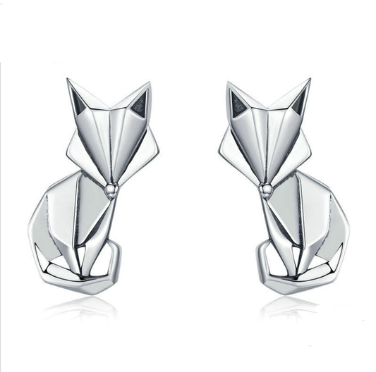 925 Sterling Silver Fox Stud Earrings Wildlife Woodland Animal Lover Origami Fox