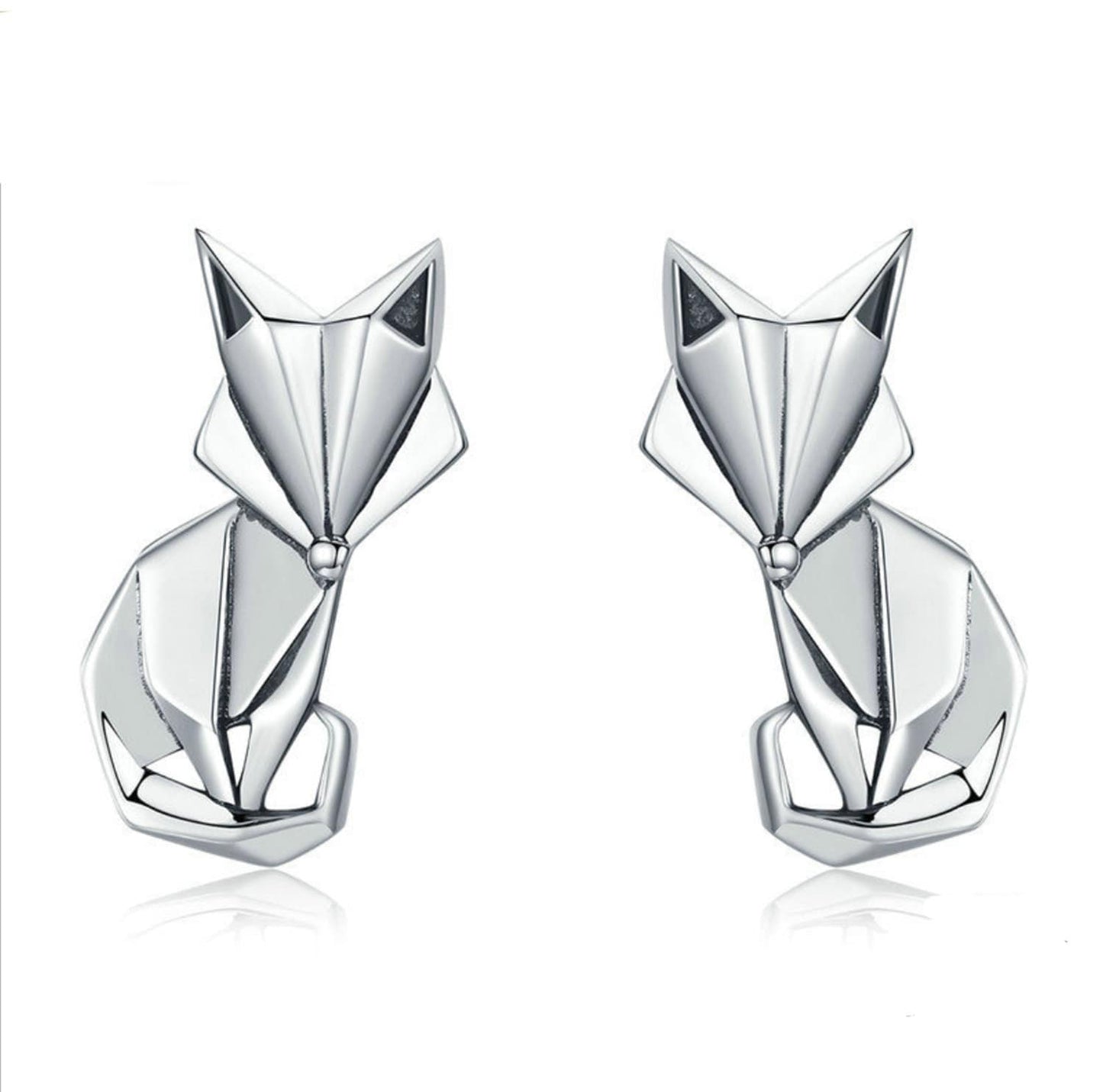 925 Sterling Silver Fox Stud Earrings Wildlife Woodland Animal Lover Origami Fox