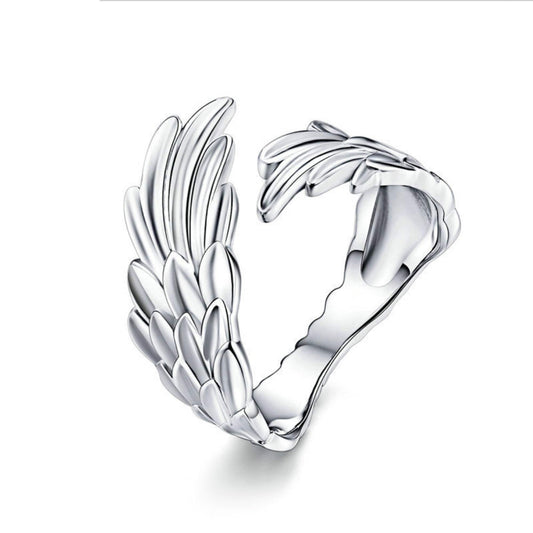 925 Sterling Silver Guardian Angel Wing Ring hug support Protection Wrap up Feather Silver Ring Band guardian angel wing studs earrings