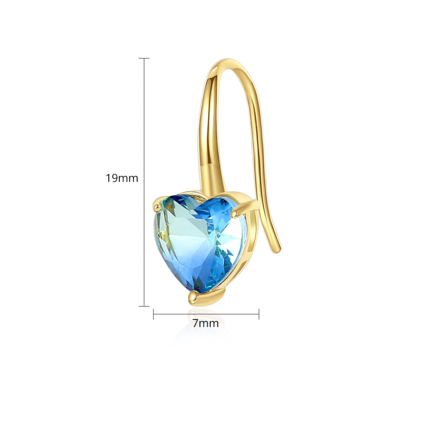 Gradient blue red heart CZ crystal drop earrings hook drops blue purple red