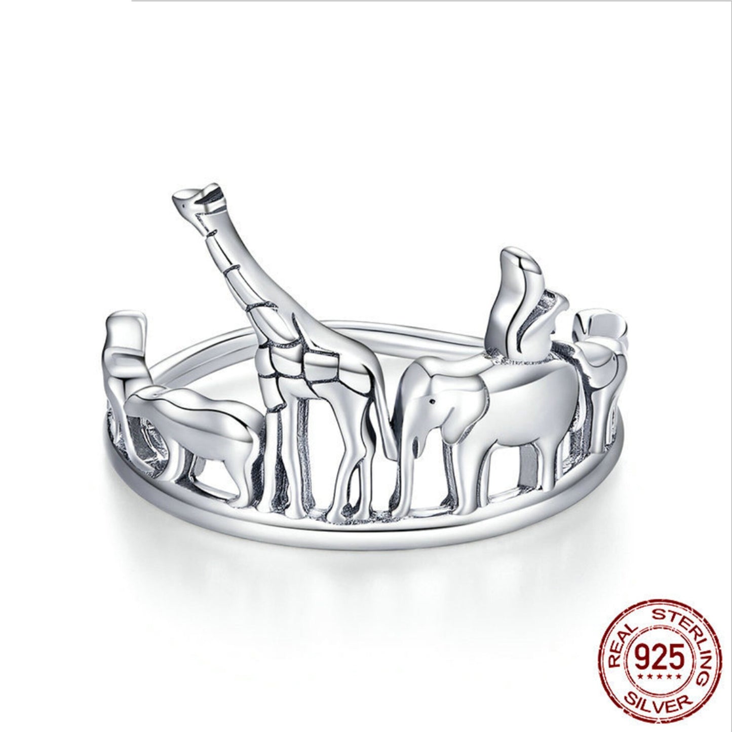 Sterling Silver Noah's Ark Animal Zoo Ring Elephant Giraffe squirrel Polar Bear