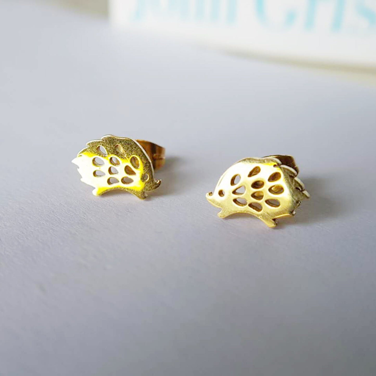 Silver or Gold Plated Hedgehog Stud Earrings Woodland Animal Jewellery Black Rose Gold New Colours in