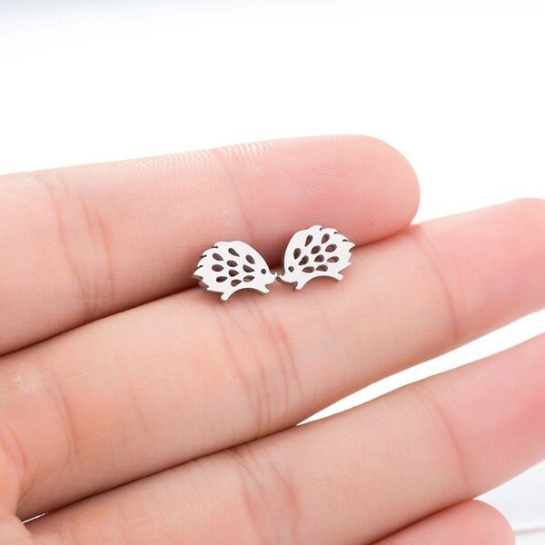 Silver or Gold Plated Hedgehog Stud Earrings Woodland Animal Jewellery Black Rose Gold New Colours in