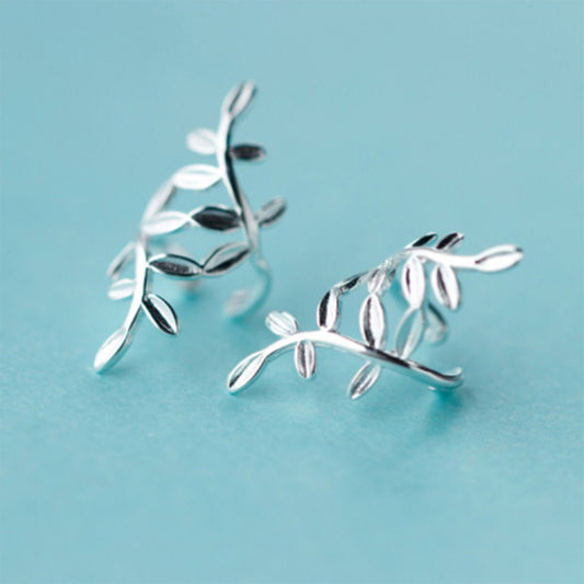 925 Sterling Silver Leafy Earrings wreath wrap up leaf stud earrings