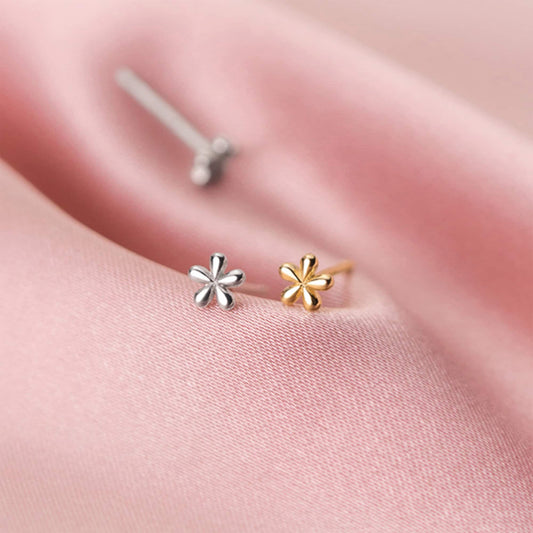 Tiny Mini Small 18k Sterling Silver Flower Studs Earrings Sleep in Diamante Crystal Clover Studs Mini stacking Wish Star Second Piercing