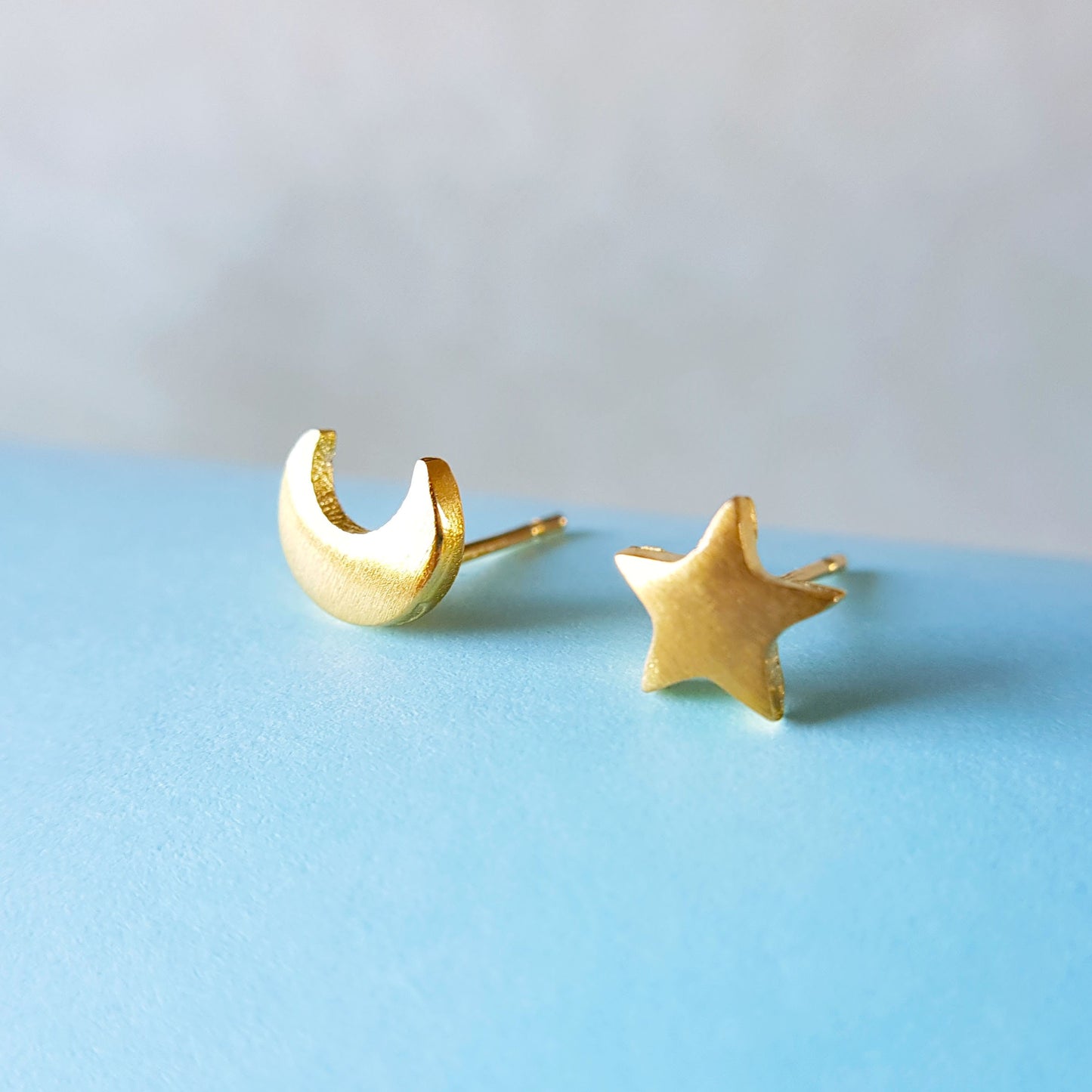 Silver or gold plated moon and star studs earrings crescent moon and star earrings