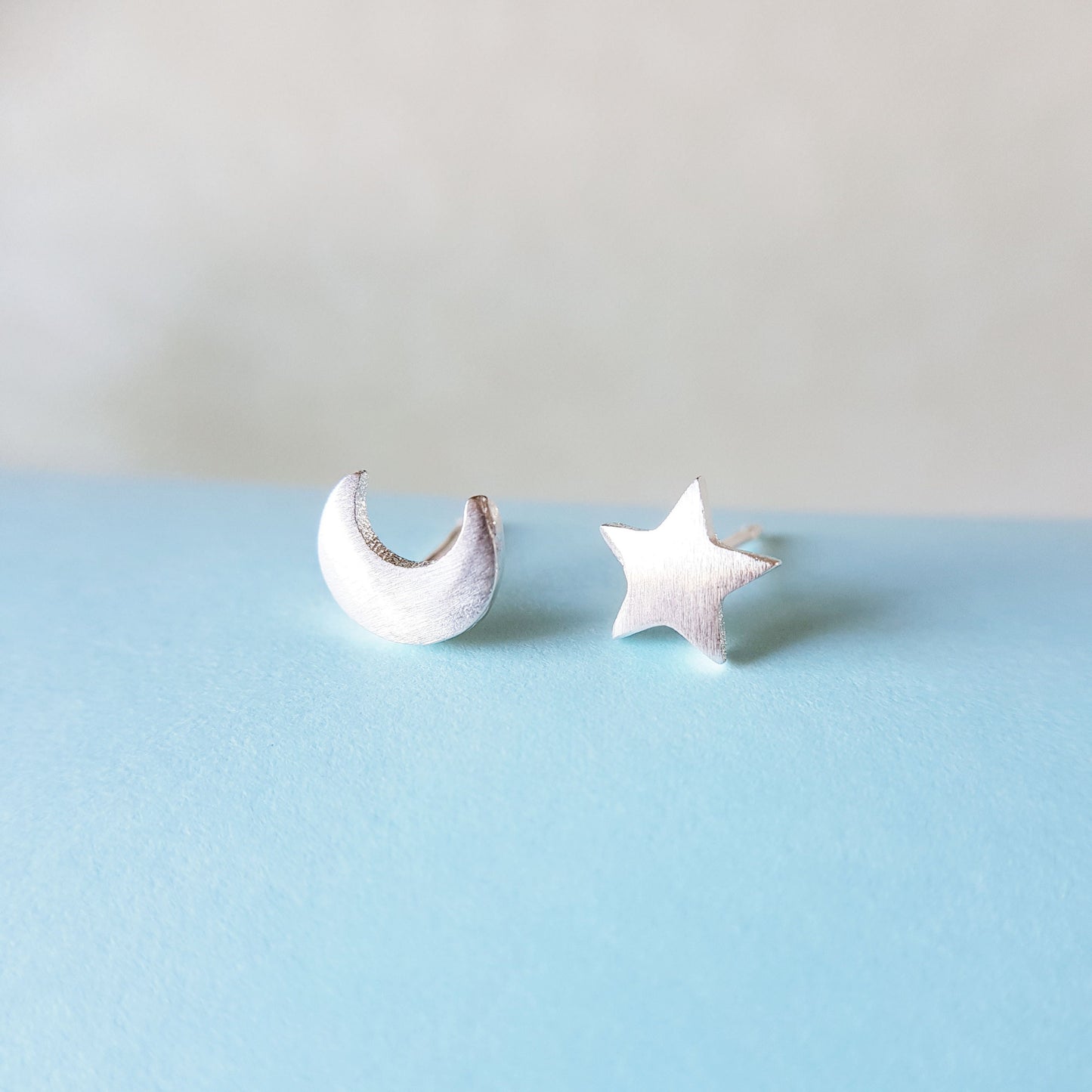 Silver or gold plated moon and star studs earrings crescent moon and star earrings