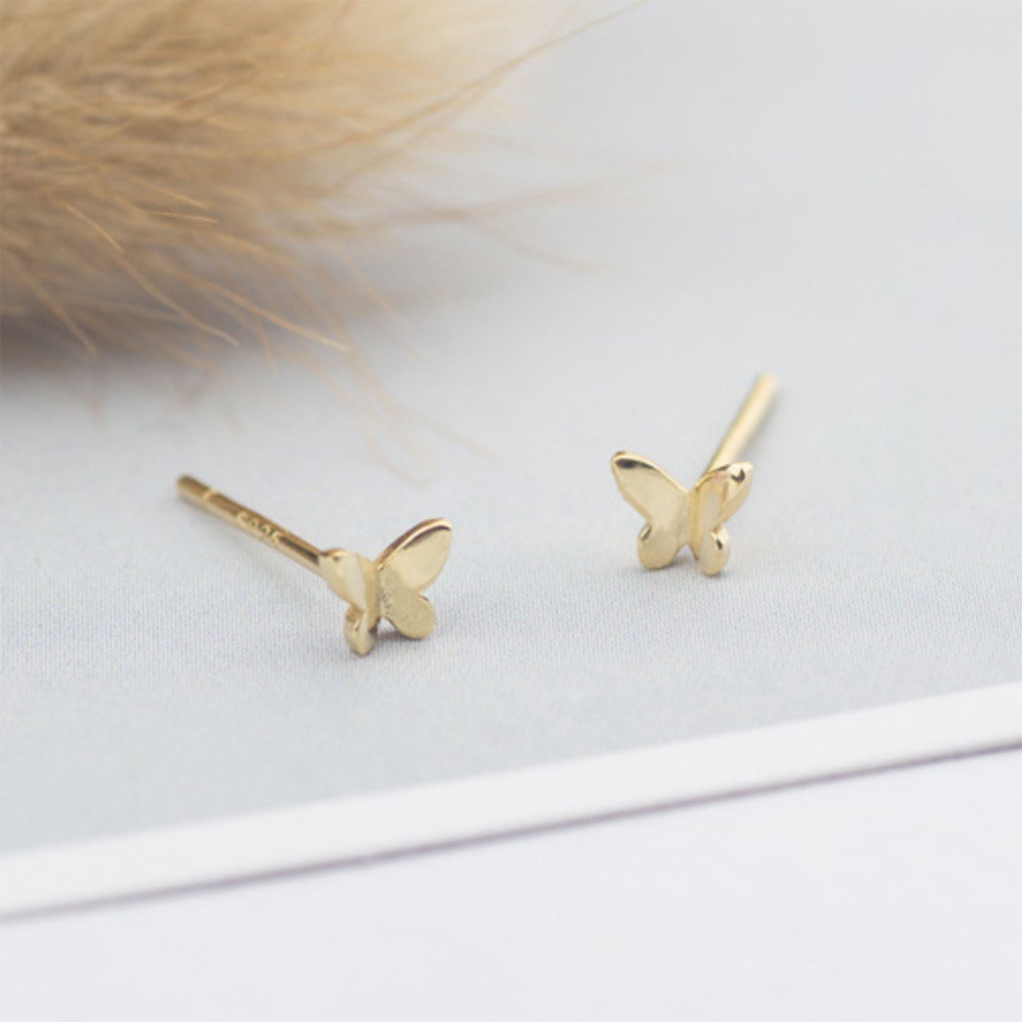 Petite Tiny Teeny Weeny Small 18k Gold Plated Sterling Silver Butterfly Studs Earrings Sleep in