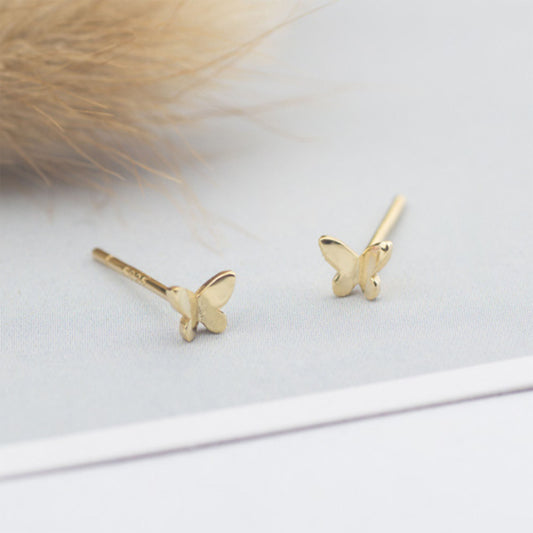 Petite Tiny Teeny Weeny Small 18k Gold Plated Sterling Silver Butterfly Studs Earrings Sleep in