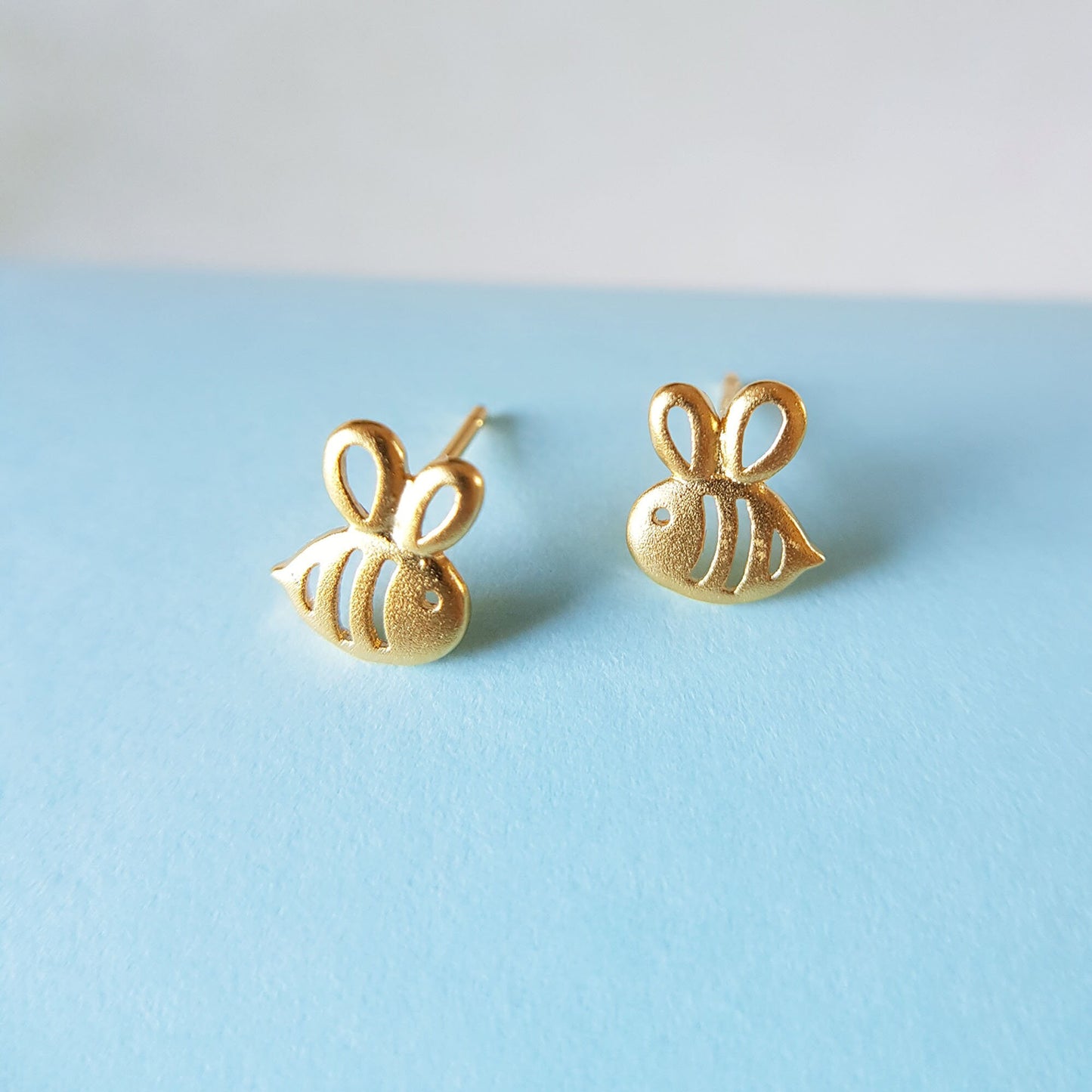 Sterling Silver Gold plated vermeil honeybee Bumblebee Bee Silver Stud Earrings Bee lovers