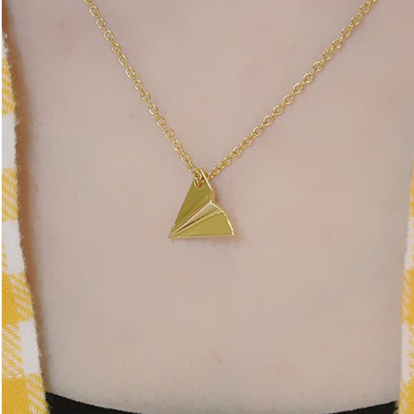 Silver Plated Or Gold Plated Geometric Origami Plane Aircraft Necklace Pendant