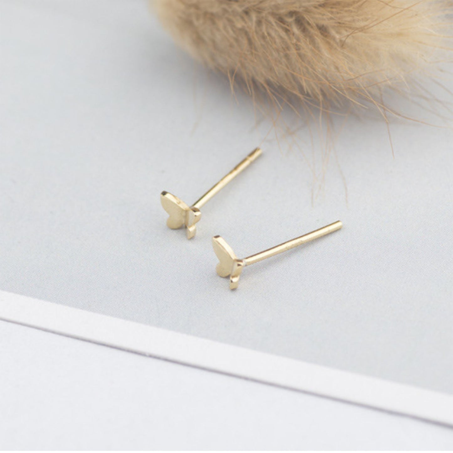 Petite Tiny Teeny Weeny Small 18k Gold Plated Sterling Silver Butterfly Studs Earrings Sleep in