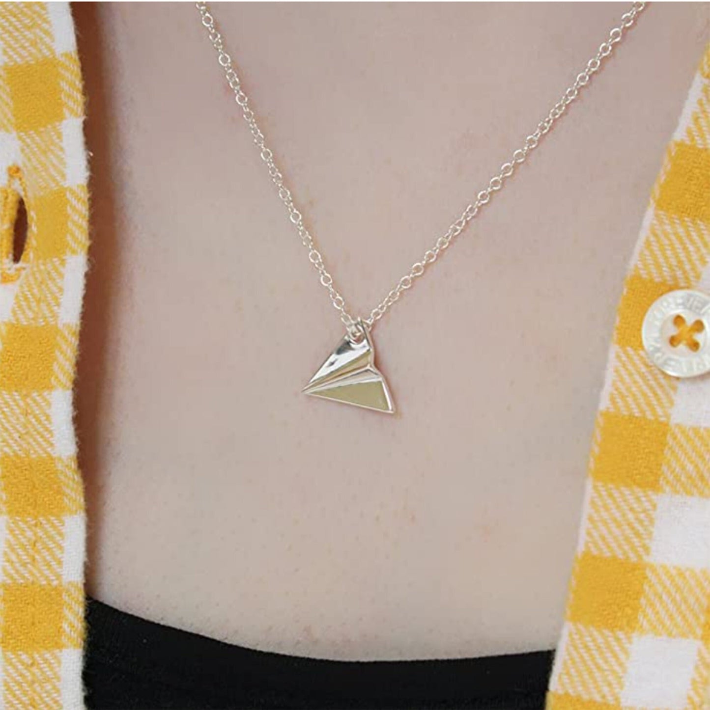 Silver Plated Or Gold Plated Geometric Origami Plane Aircraft Necklace Pendant