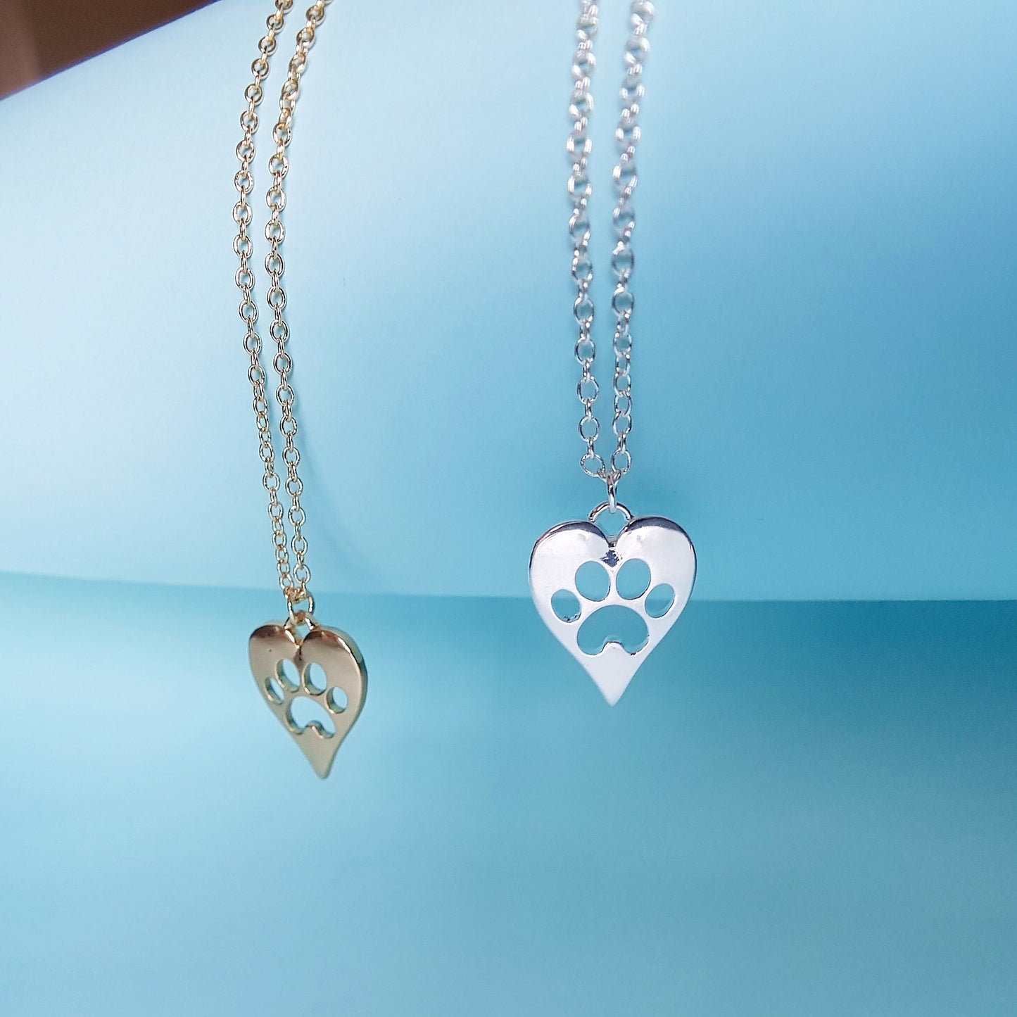 Silver or Gold Plated Pawprint Animal Lover Heart Necklace Pendant