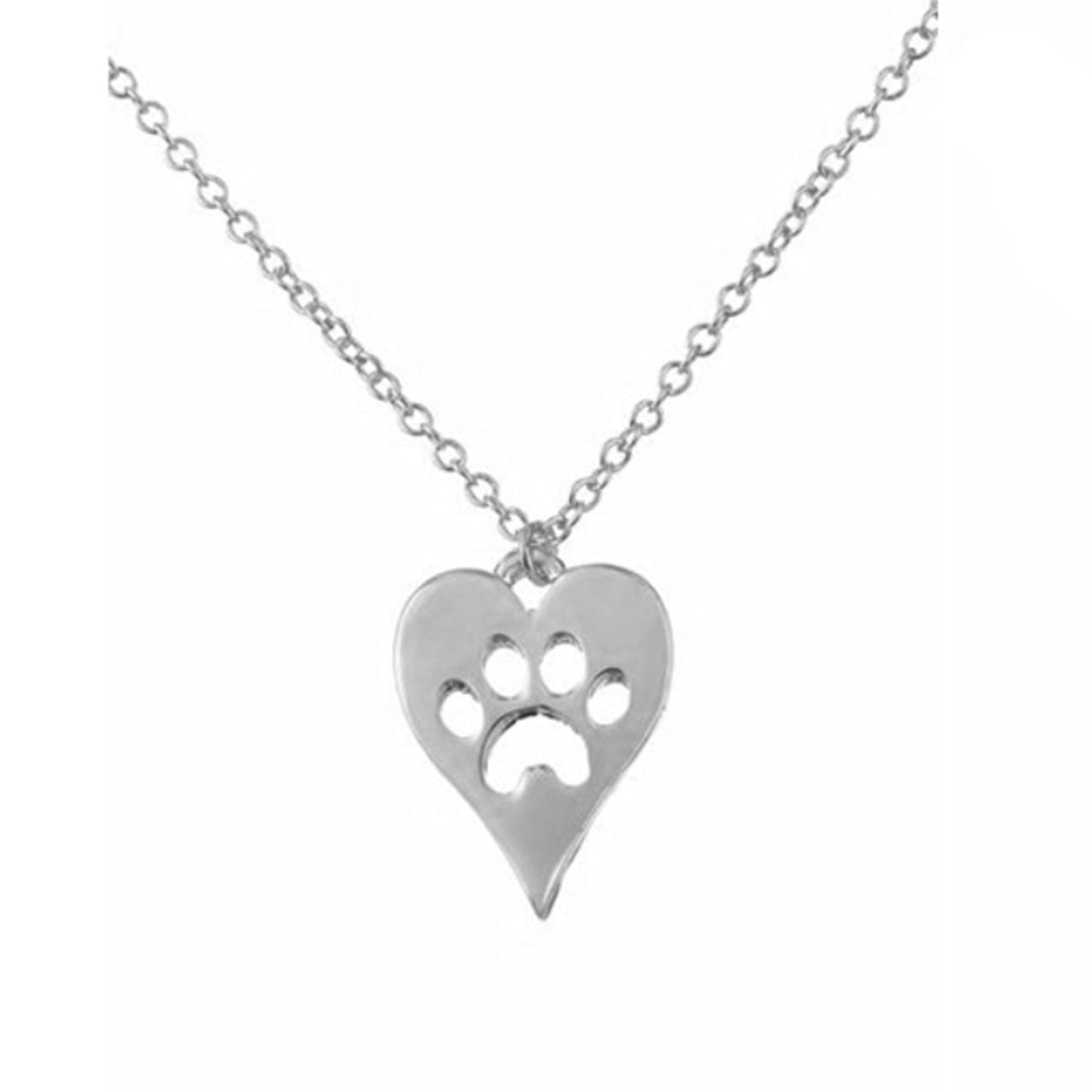 Silver or Gold Plated Pawprint Animal Lover Heart Necklace Pendant