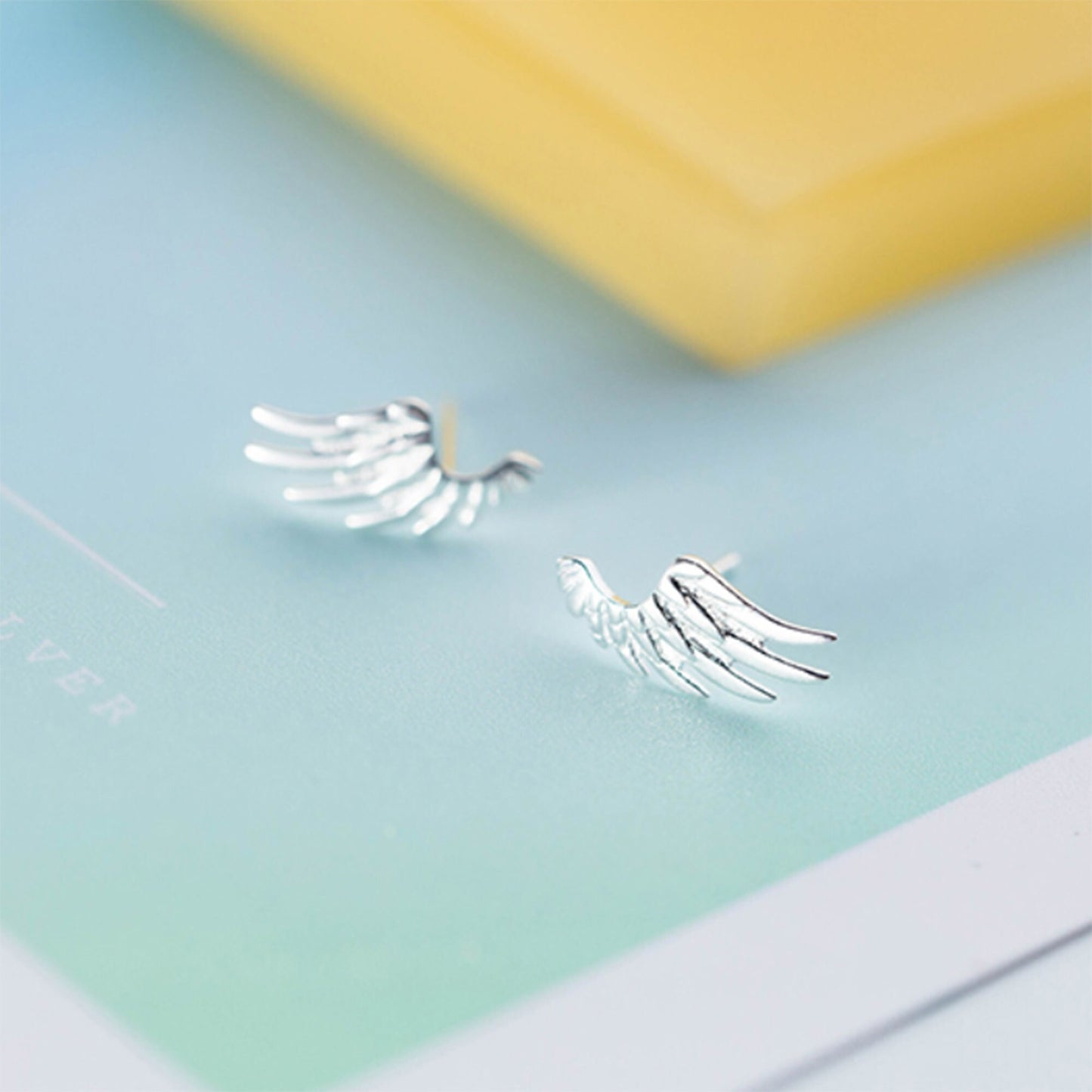 925 Sterling Silver Guardian Angel Wing Ring hug support Protection Wrap up Feather Silver Ring Band guardian angel wing studs earrings