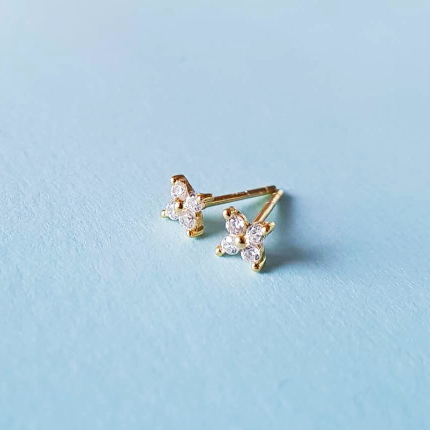 Petite Tiny Teeny Weeny Small 18k Sterling Silver Crystal Clover Flower Cross Star Studs Earrings Sleep in Seconds