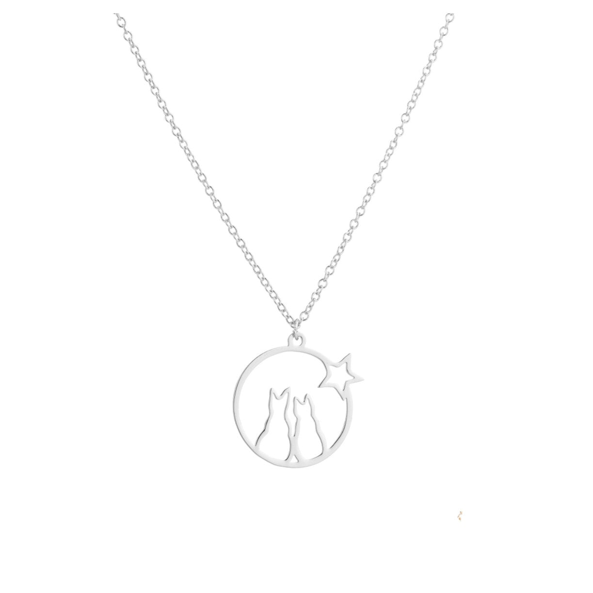Silver or Gold Plated two cats sitting on the moon star necklace pendant cat lover animal lover