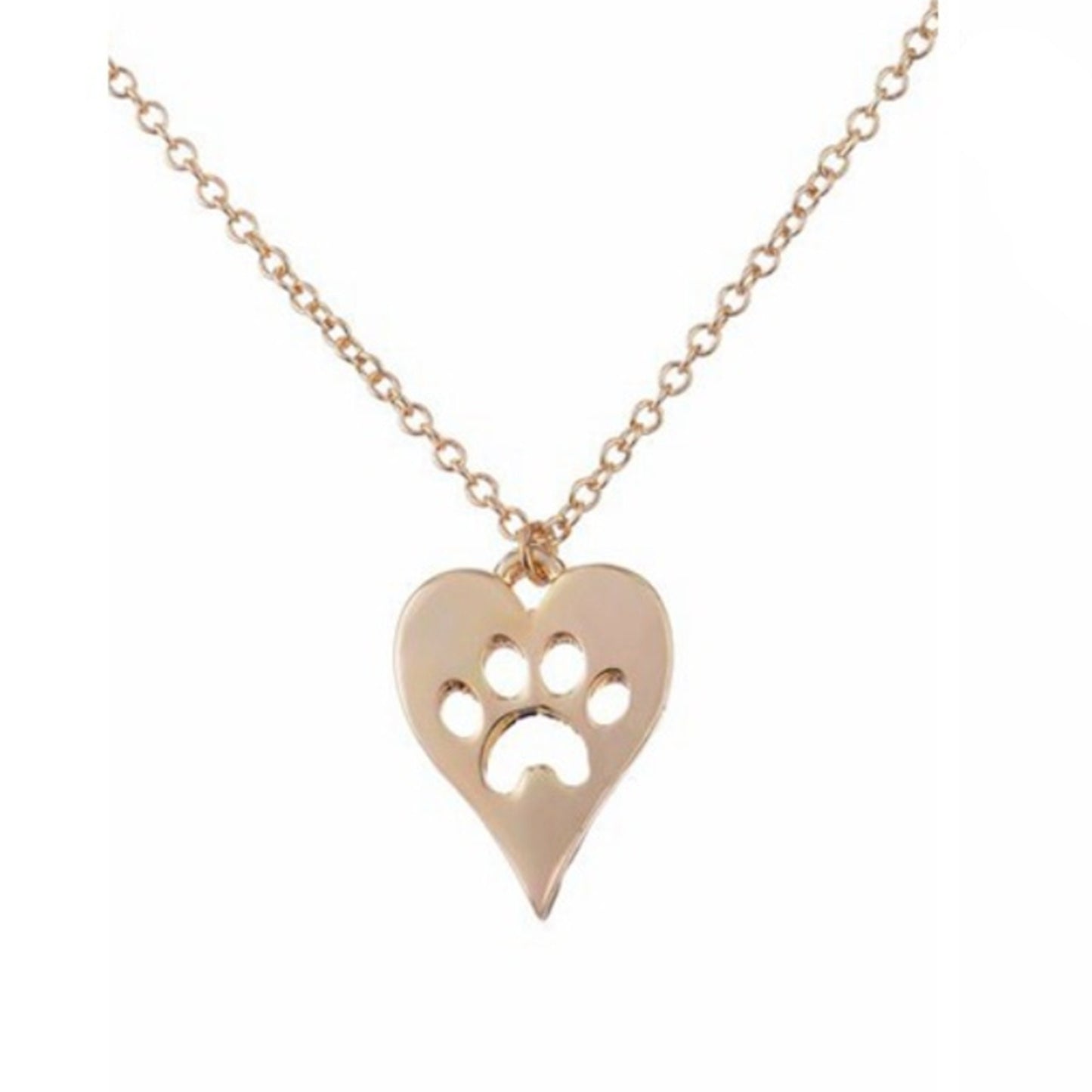 Silver or Gold Plated Pawprint Animal Lover Heart Necklace Pendant