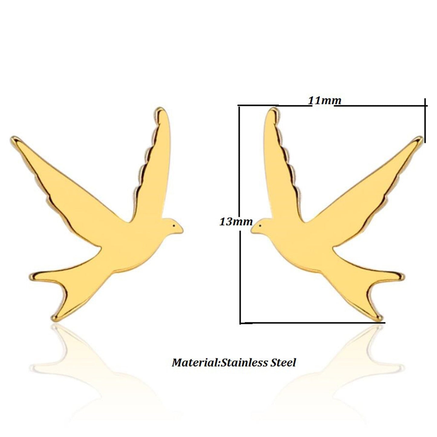 Silver or Gold Plated Swallow Bird Stud Earrings Symbolic Bird love and peace