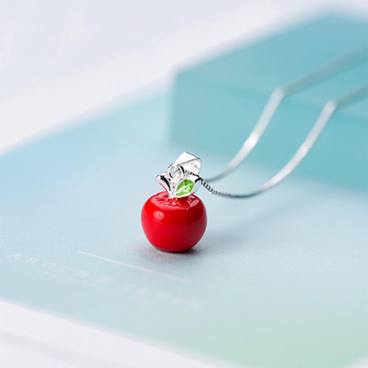 925 Sterling silver red apple fruit earrings necklace silver apple enamel stud earrings green leaf forbidden fruit